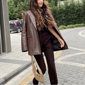 Zara Brown Faux Leather Blazer